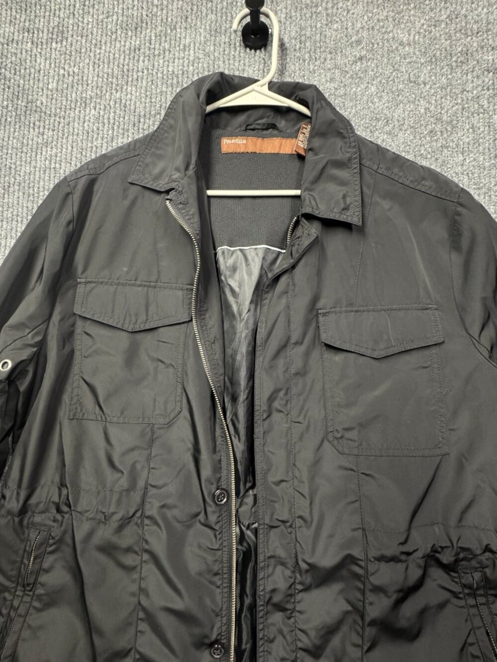 Perry Ellis Men's Size Large Black Lightweight Lined Rain Coat Jacket - Picture 2 of 16